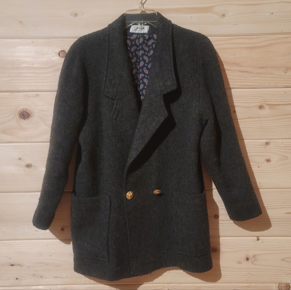 Vintage dark grey 70% wool blend double-breasted pea coat size M 21x31 Made USA